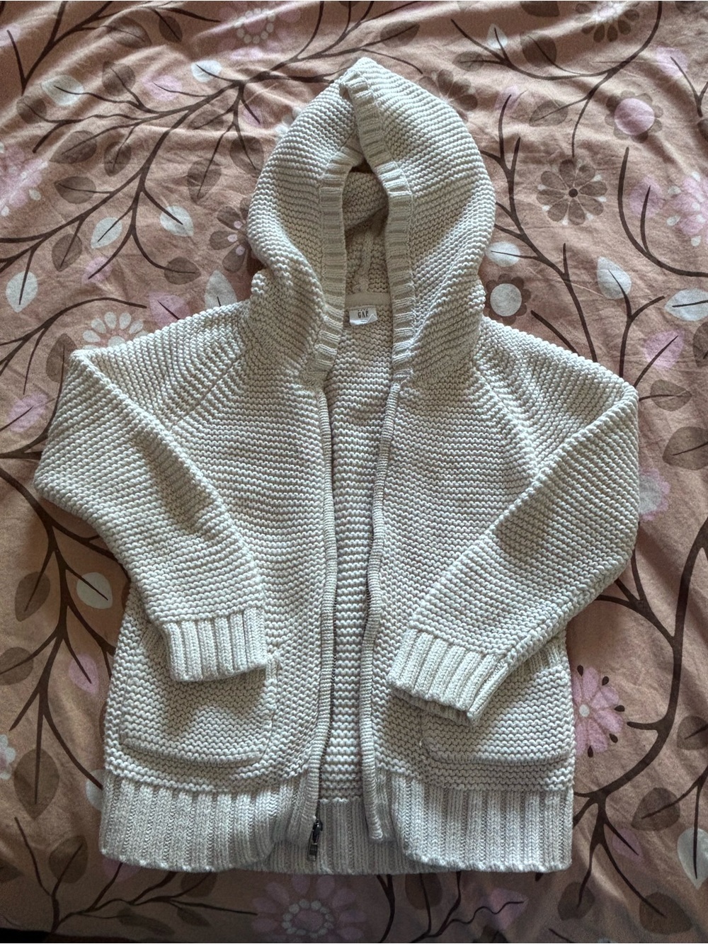 GAP Cream Hooded Zip-Up Knit Cardigan